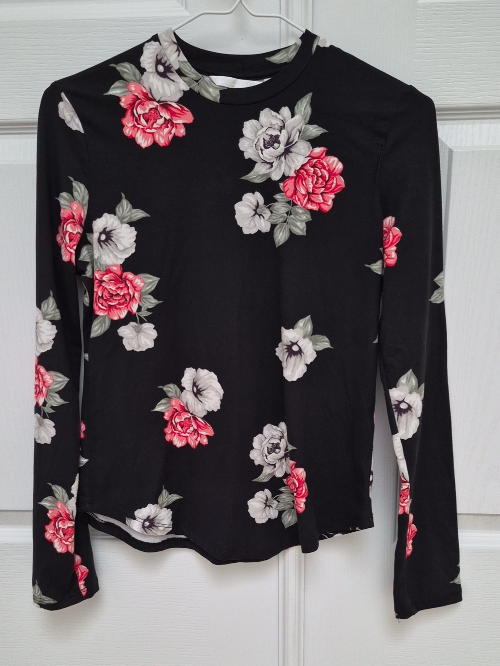 Girls' Black Long-Sleeve Floral Tee - Pink & White Blooms